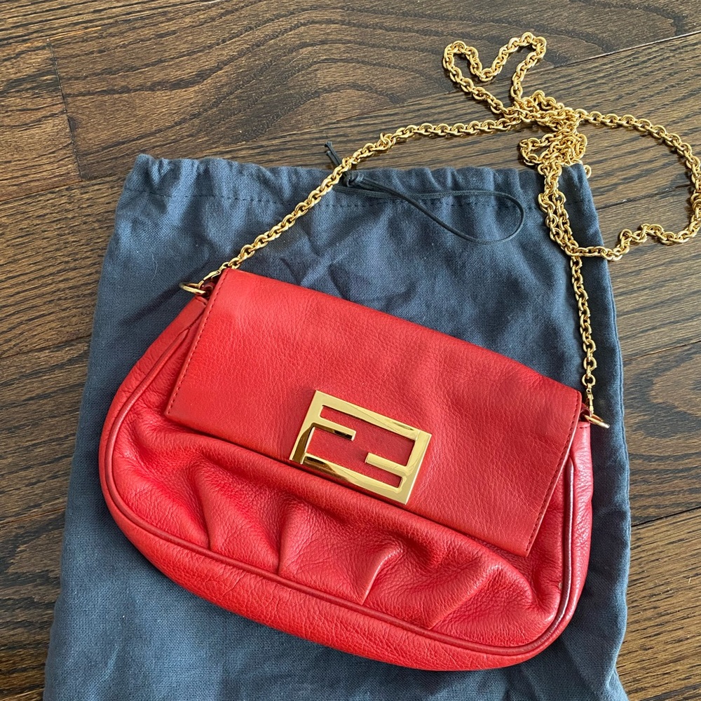 Fendi leather crossbody with gold chain